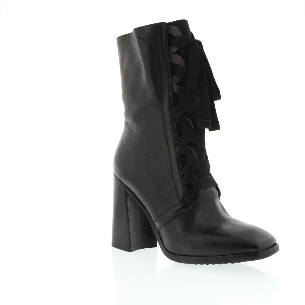 ❤️Amanda Gregory Gregory Laceup Mid-Calf Chic Black Leather Heeled Boot.  Sz 38